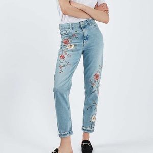 Topshop floral embroidered mom jeans